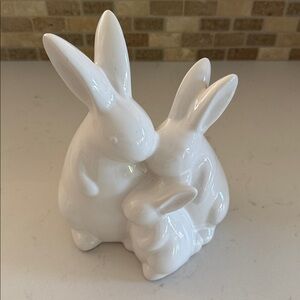 HomeGoods White Ceramic Bunny Family Figurine NWT